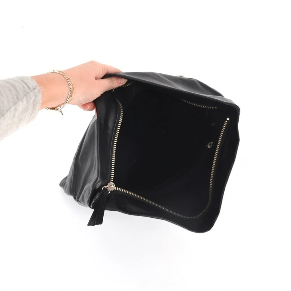 Club Monaco Leather Envelope Folded Clutch Top Zip Black